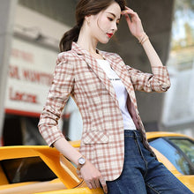 Load image into Gallery viewer, Woman Khaki Blue Plaid Blazer Fashion Slim Autumn