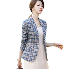 Load image into Gallery viewer, Woman Khaki Blue Plaid Blazer Fashion Slim Autumn
