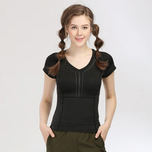 Load image into Gallery viewer, Female Short Sleeve Tops with Striped V-neck Solid Sports

