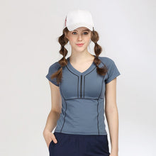 Load image into Gallery viewer, Female Short Sleeve Tops with Striped V-neck Solid Sports
