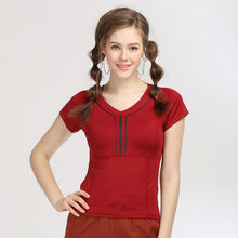 Load image into Gallery viewer, Female Short Sleeve Tops with Striped V-neck Solid Sports
