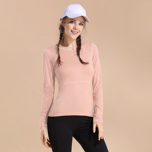 Femme Full Sleeve Shirt Solid Color O-neck Casual Tops Breathable Stretchy Fabric